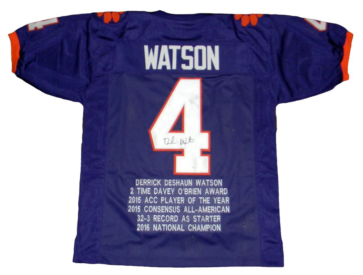 DESHAUN WATSON SIGNED AUTOGRAPHED CLEMSON TIGERS 4 PURPLE STAT JERSEY JSA