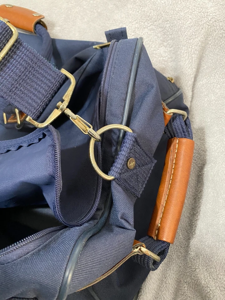 Винтажный JcPenny Jaguar чемодан на роликах багажа сумка синий полиэстер желтовато-коричневый кожаный 26» - Изображение 4 из 4