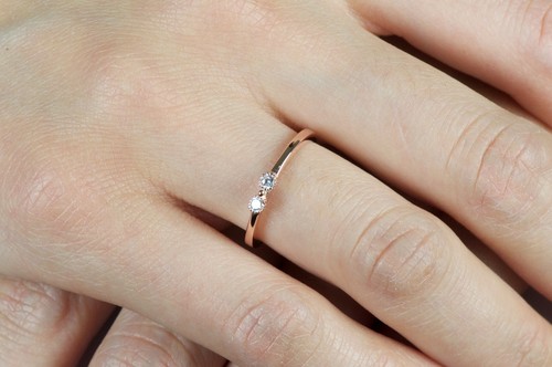 Anello donna oro rosa zirconi fiocco, anello impilabile in argento sterling 925, anello sottile - Foto 6 di 7
