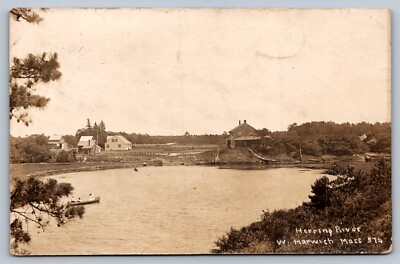 c1910 RPPC HERRING RIVER  W/HOUSES WEST HARWICH MASSACHUSETTS CAPE COD