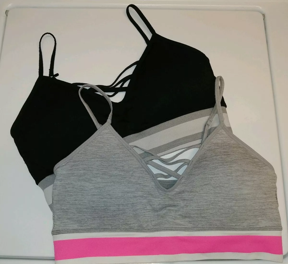 JCP Flirtitude Sporty Bralettes - Set of 2 - Black & Gray - Large - Light  Pad