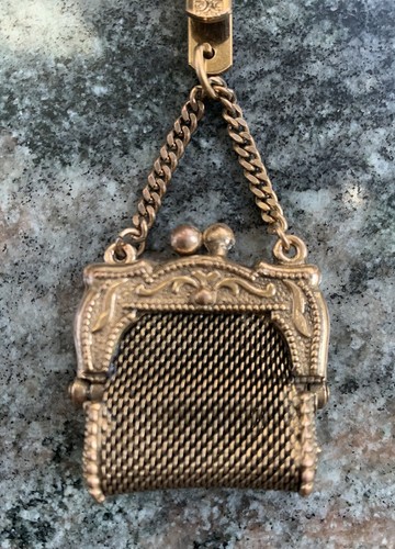 Antique Gold Filled Chateaine Money Clip Mini Coin Purse Mesh - Picture 3 of 10