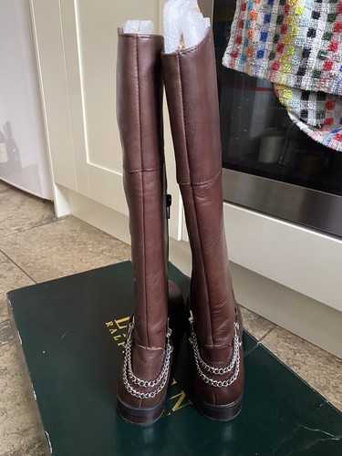 Ralph Lauren Jacqui braune hohe kniehohe Damen-Reiterstiefel aus Leder Größe UK 7,5 - Bild 5 von 12