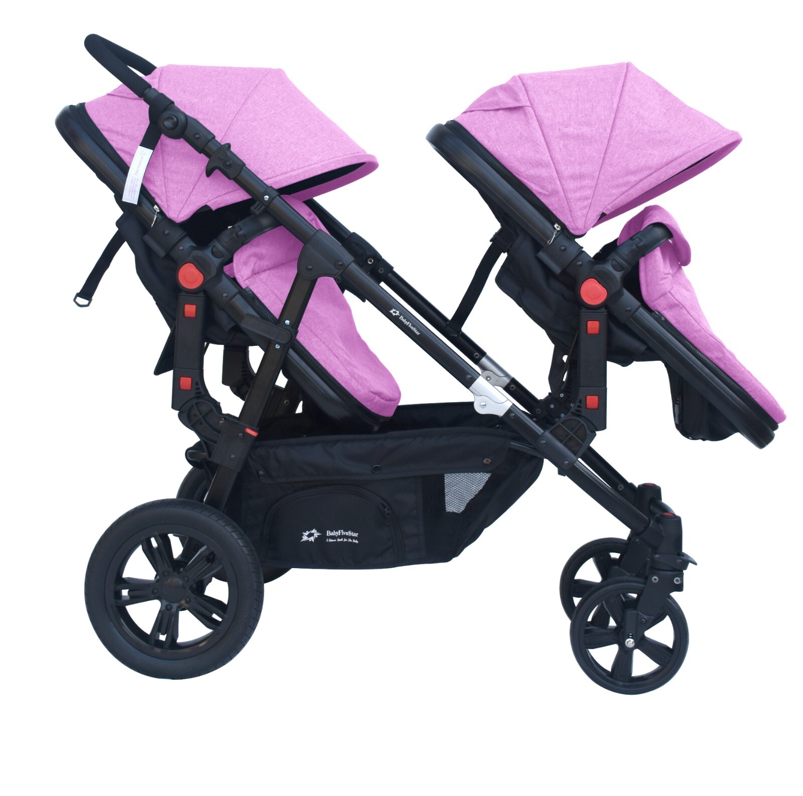 PASSEGGINO DOPPIO/GEMELLARE 2in1 NERO E ROSA PER DUE BAMBINI FRATELLI STROLLER foto 3