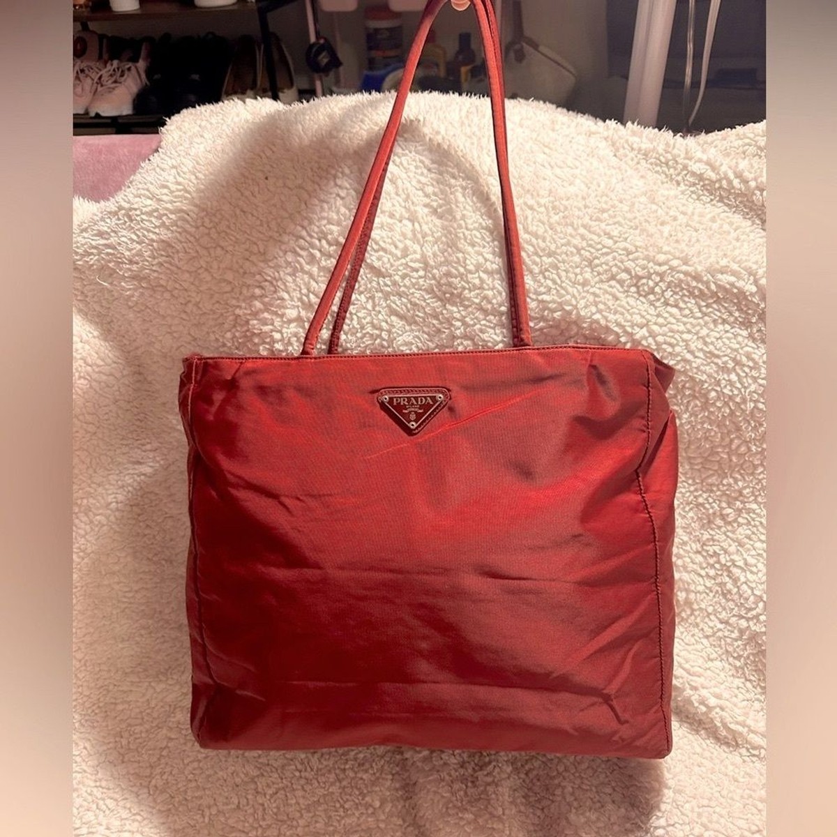 PRADA Burgundy Nylon Tote Shoulder Bag Purse | eBay