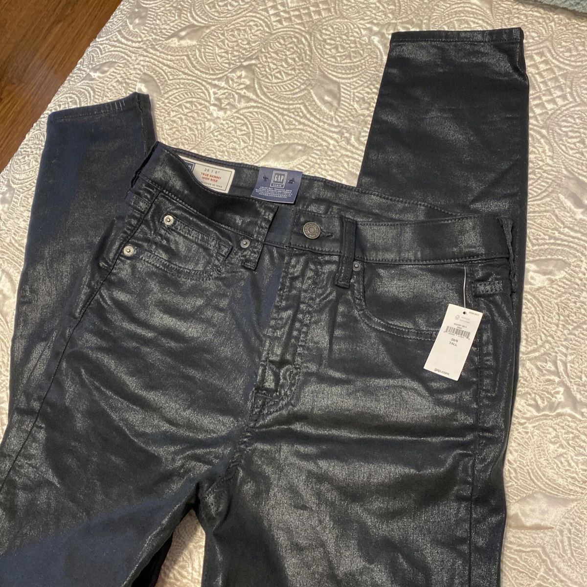 Gap shiny Coated black true high waisted jeans Faux Leather Look 28 Tall | eBay