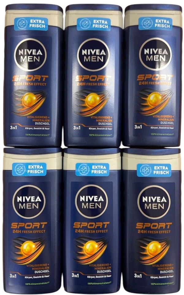 6x NIVEA MEN Sport Duschgel 24H Fresh Effect, Vitalisierend + Mineralien 6x250ml