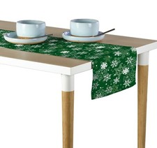 Winter Snowflakes Green Table Runners - 12" x 72" or 14" x 108"