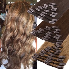CLEARANCE Clip in Human Hair Extensions Full Head 100 Real Remy Hair Soft WeftS