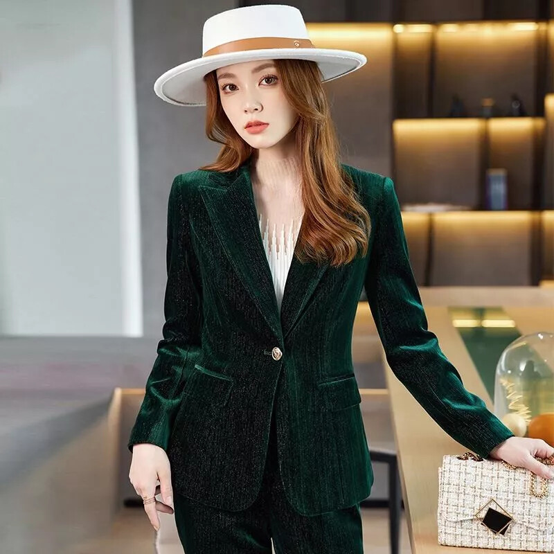 Blazer Giacca Verde Giacca Velluto Verde Donna Tailleur Completo