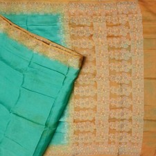 Vintage Sea-Green Sarees 100 Pure Silk Woven Indian Sari 5YD Decor Craft Fabric