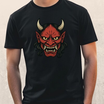 T-Shirt Japan Dämonenmaske  Oni/Hannya Motiv im Tattoo- oder Streetwear-Still
