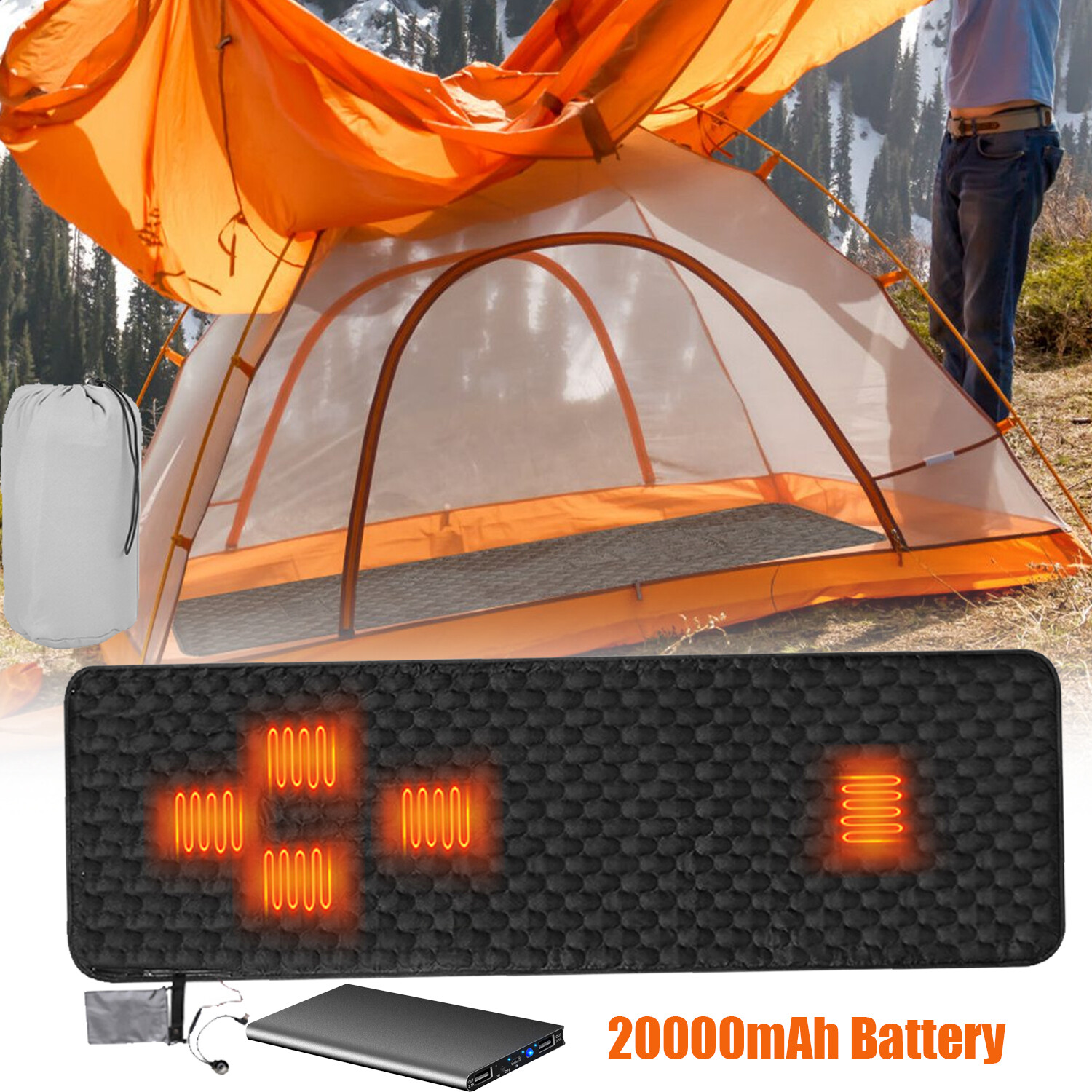 Heated Sleeping Bag Liner USB Heating Pad Blanket Outdoor Electric Warm Heater
