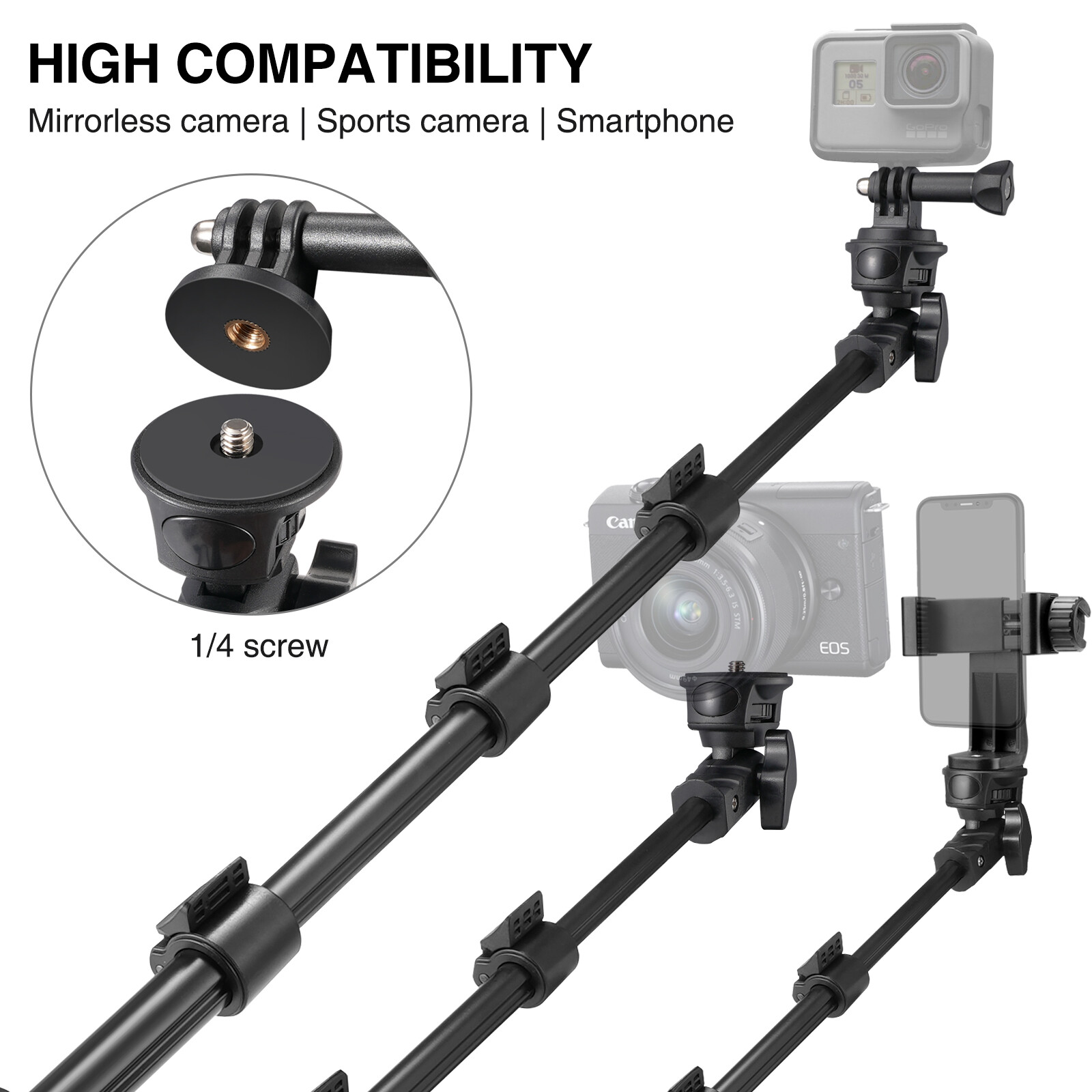 CAMOLO Aluminum 54 in Extendable Selfie Stick with Remote Shutter Camera Tripod