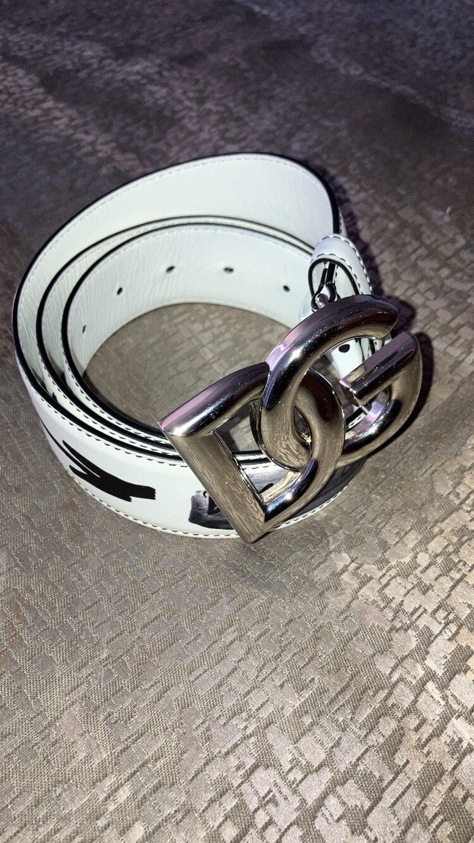 Dolce & Gabbana DG Logo Buckle Graffiti Leather Belt. Sz32