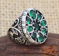 Green Zircons Solid 925 Sterling Silver Men's Ring