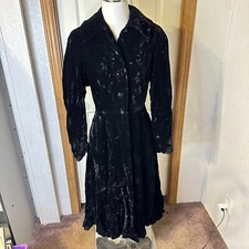 Vintage 70s Over Five Seven Shops Womens Black Velvet Collard Long Coat Sz M