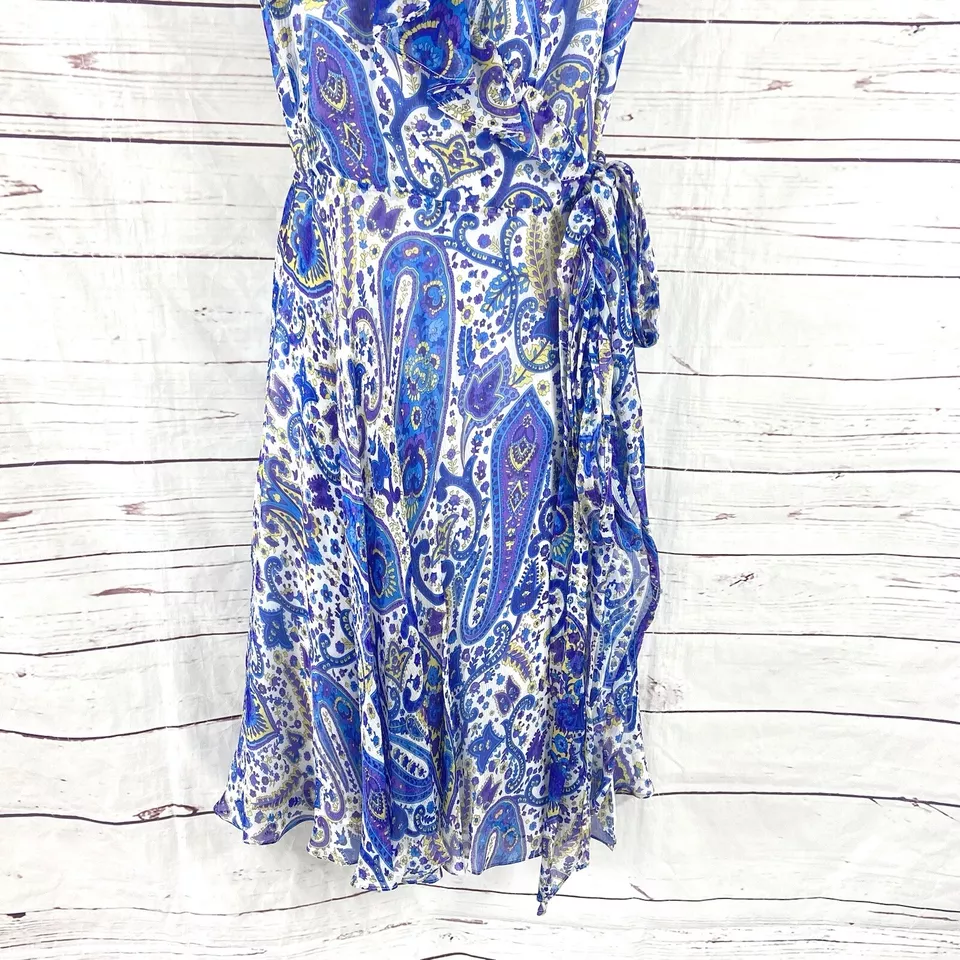 Lauren Ralph Lauren Wrap Dress Womens 10 Blue 100% Silk Paisley Runs Small NWOT - Image 3 of 4