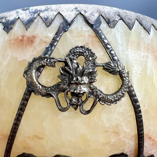 Antique Chinese Qing Dynasty Yongzhen Yellow Stone Bowl Silver Dragon Fittings - 第 6/14 張圖片