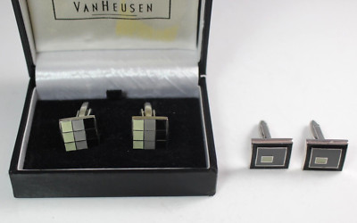 Men s Chrome Shade Square Cufflinks By Van Heusen  Boxed + another lose pair