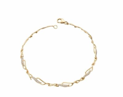 Elements 9 ct yellow gold and diamonds cut-out links bracelet, 7.5'' / 19 cm