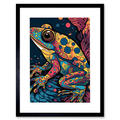 Frog Portrait Painting Colourful Psychedelic Aquatic Framed Art Print 12X16