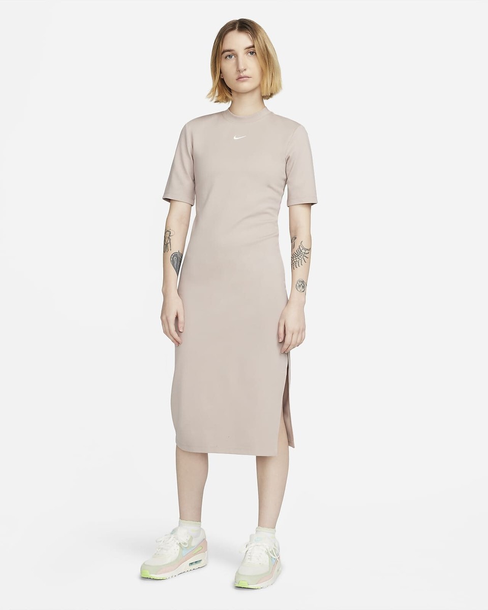 Nike Sportswear Essential Women's Midi Dress Sz S Diffused Taupe/White  DV7878-27