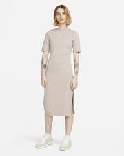 Nike Sportswear Essential Women's Midi Dress Sz S Diffused Taupe/White DV7878-27