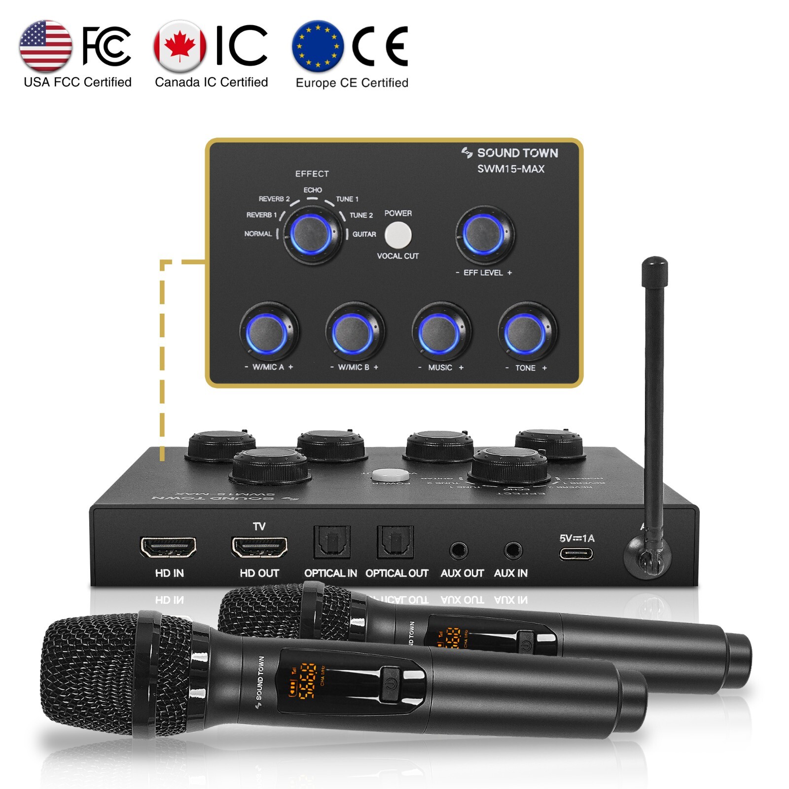 Sound Town Wireless Microphone Karaoke Mixer System w/ 2 Wireless Mic