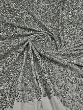 Silver Sequin white Stretch Velvet Fabric Sparkly Spandex for Dresses, Costume