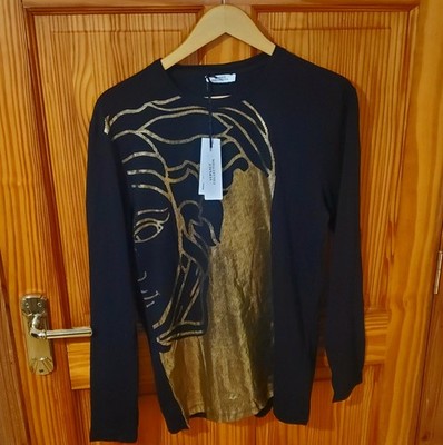 Versace Collection T-Shirt Neu mit Etikett Herren Medusa Logo Langarm Baumwolle Schwarz Größe S