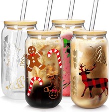 Christmas Cups, 18oz Christmas Coffee Mugs Beer Can Glass with Lid and Straw Co