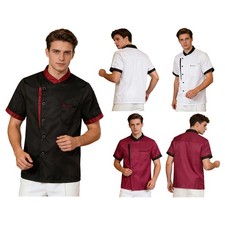 US Unisex Adult Chef Coat Short Sleeve Kitchen Jacket Restaurant Cooking Uniform