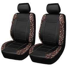 Car Seat Covers Faux Leather Waterproof Easy 2 Fronts Leopard Brown Black