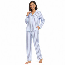 Victoria's Secret Pajama Set Women M Light Blue Striped Sleepwear