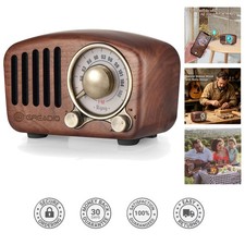 Retro Bluetooth Radio Speaker   Compact Walnut Design with Powerful Output