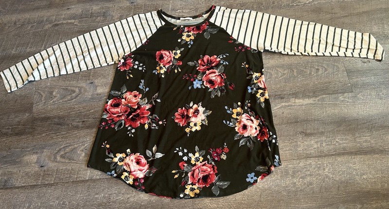 Reborn J The Plus Wintergreen Floral/Striped Longsleeve Top NWOT 2XL