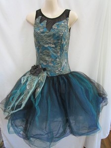 Peacock Teal Blue Black Dance Costume Ballet Long Tutu Medium Adult MA