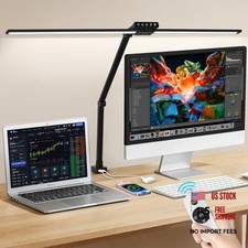 29.5" Led Desk Lamp for Office Home, USB-A  USB-C Ports, Touch  Black-Usb