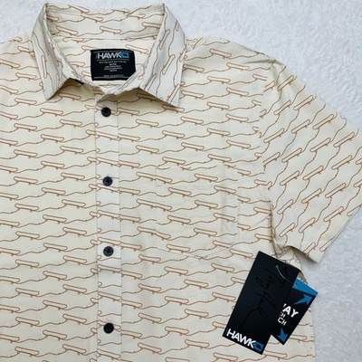 NWT TONY HAWK STR Woven Cream Skateboard Button Down Shirt HMT5752 Mens Medium