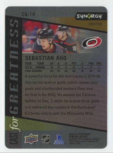 2020-21 Upper Deck Synergy Cast for Greatness Metal Sebastian Aho #CG-14 A1 - Picture 2 of 2
