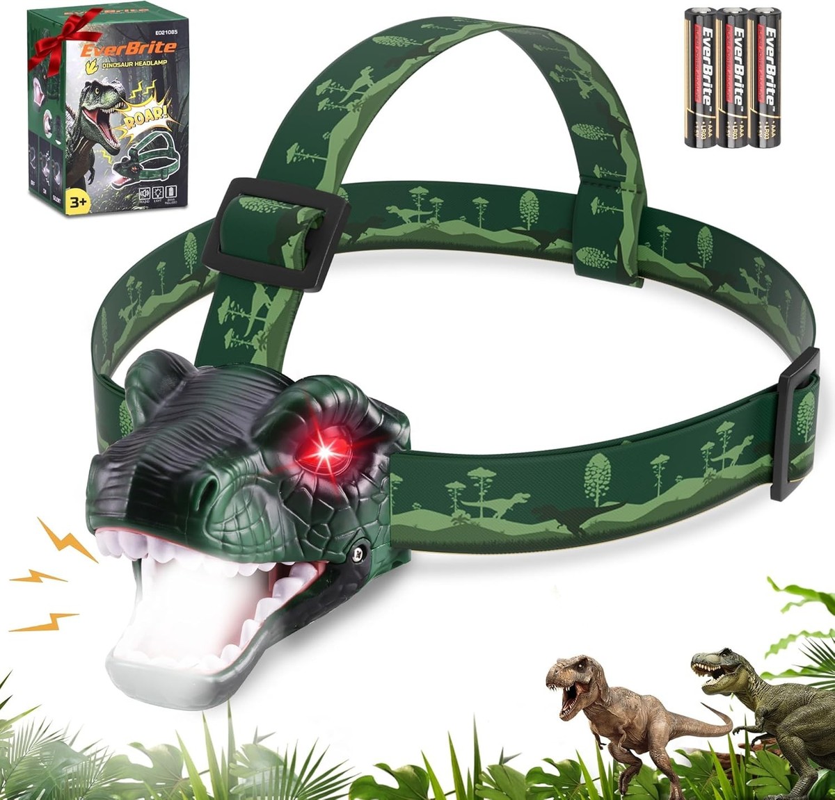 EverBrite Dinosaur Kid Headlamp Headlight T-Rex LED Head Lamp w