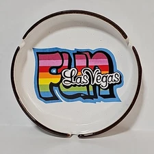 Vintage Las Vegas Ashtray Speckled Ceramic Fun Rainbow Graphic Spellout Pride