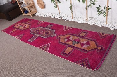 Vintage Turkish Rug, 3x10 ft Runner Rug, Red Herki Moroccan Rug