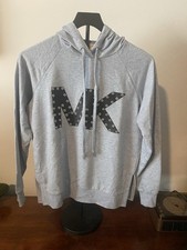 Michael Kors Women's Studded MK Logo Pullover Hoodie Gray XS Long Sleeve NWT