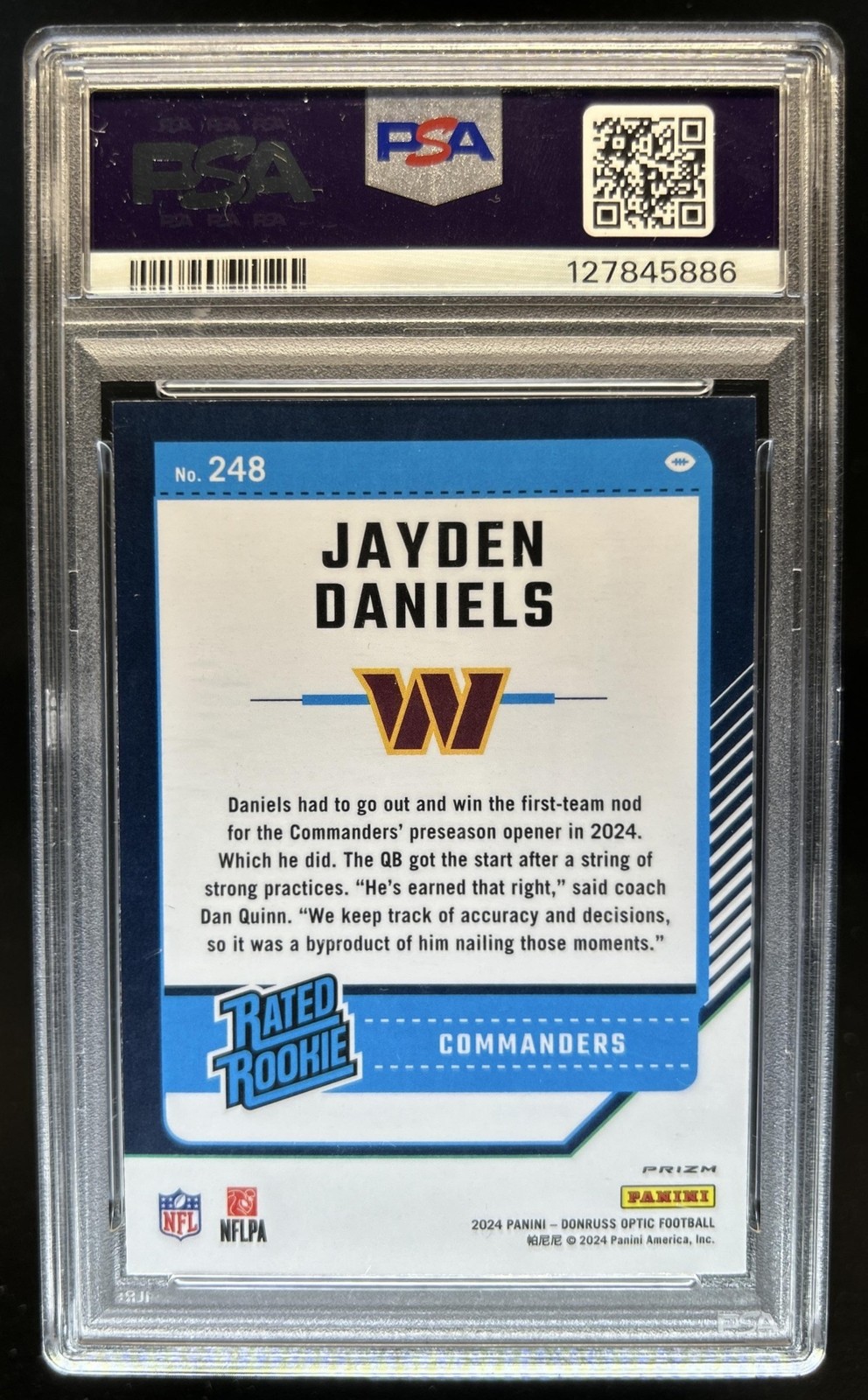 2024 Panini Donruss Optic Jayden Daniels Holo Rated Rookie #248 PSA 10 GEM MINT view 2