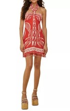 Farm Rio Majestic Coconut Tree Red Mini Linen Dress, Medium
