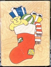 Canadian Maple Christmas Stocking Toys Holiday Rubber Stamp Wood Mounted