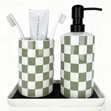 Bathroom Toothbrush Holder Set, Ceramic Soap Dispenser and Tooth Brush Holder...