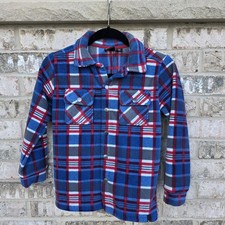 Quiksilver Youth Fleece Plaid Shirt Jacket Size S 7/8 Blue Red Gray